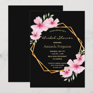 Bridal shower black blush pink floral gold geo invitation