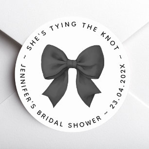 Bridal Shower Black Bow She's Tying the Knot Classic Round Sticker