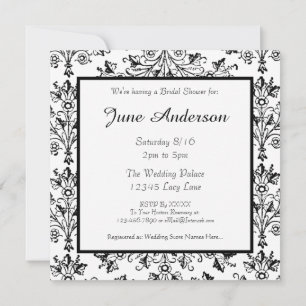 Bridal Shower Black Daisy Damask Custom Invitation
