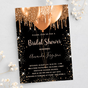 Bridal shower black gold glitter balloons invitation