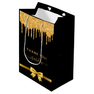 Bridal shower black gold glitter thank you favour medium gift bag