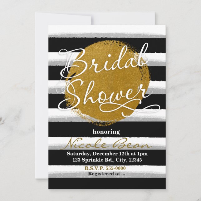 BRIDAL SHOWER Black Gold Watercolor Invitation (Front)