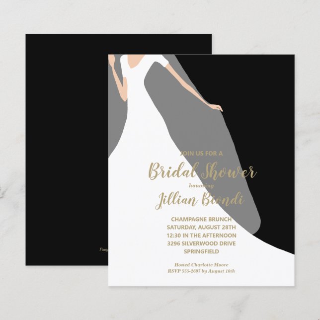 Bridal Shower Black Invitations Dress and Veil (Front/Back)
