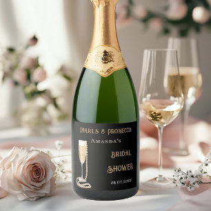 Bridal shower black pearls prosecco sparkling wine label