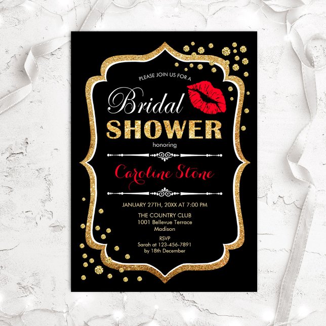 Bridal Shower - Black Red Gold Invitation (Creator Uploaded)