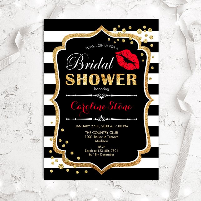 Bridal Shower - Black Red Gold Invitation (Creator Uploaded)