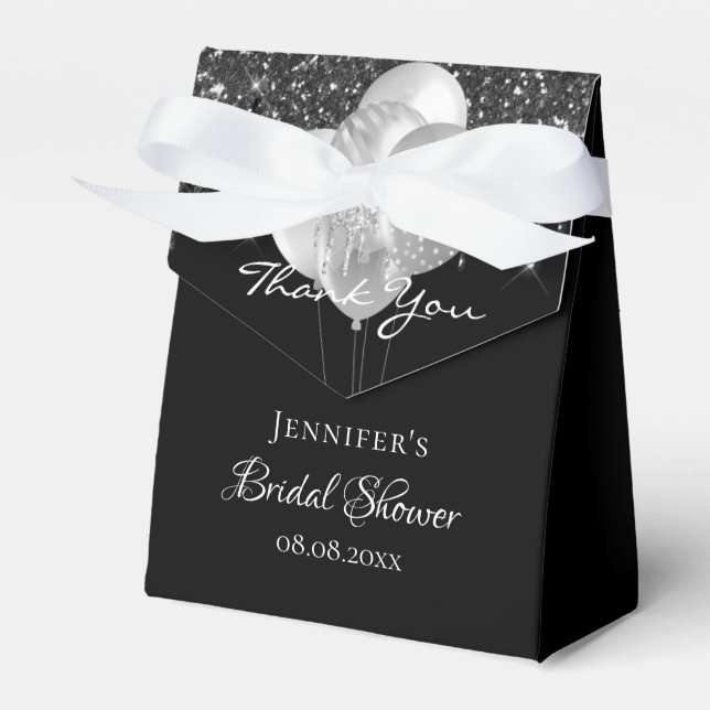 Bridal shower black silver glitter balloons favour box (Front Side)