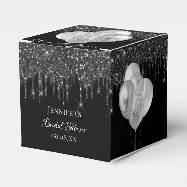 Bridal Shower black silver glitter drips balloons Favour Box (Front Side)