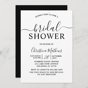 Bridal Shower Black & White Calligraphy Script  Invitation