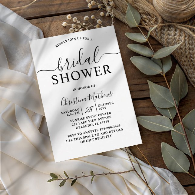 Bridal Shower Black & White Calligraphy Script  Invitation (Creator Uploaded)