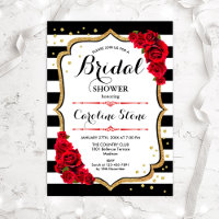 Bridal Shower - Black White Stripes Gold Red Roses