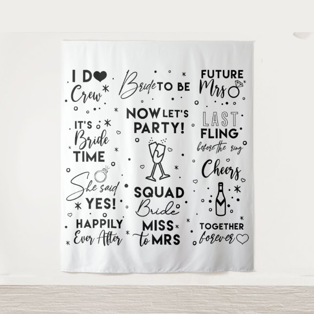 Bridal Shower blacktext photobooth Backdrop banner Tapestry (Front)