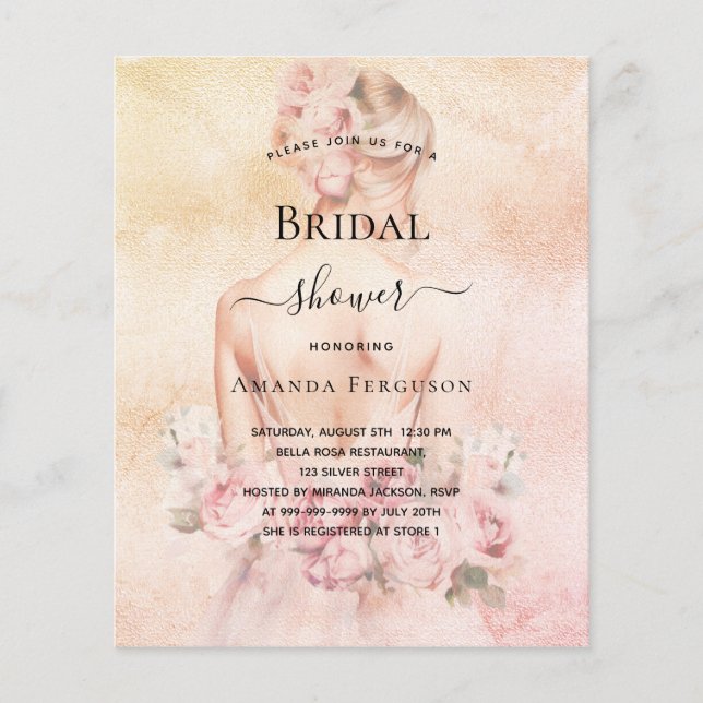 Bridal shower blonde bride rose budget invitation flyer (Front)