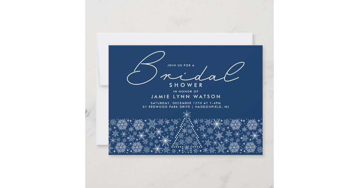 BRIDAL SHOWER | Blue Christmas Tree Snowflakes Invitation | Zazzle