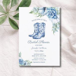 bridal shower blue cowgirl boots floral western invitation