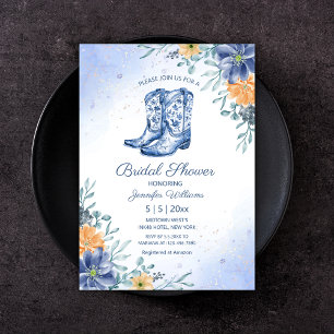 bridal shower blue cowgirl boots flowers western invitation