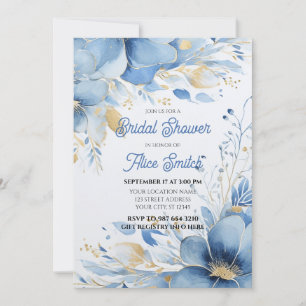 Bridal shower, Blue Flowers, Elegant Invitation
