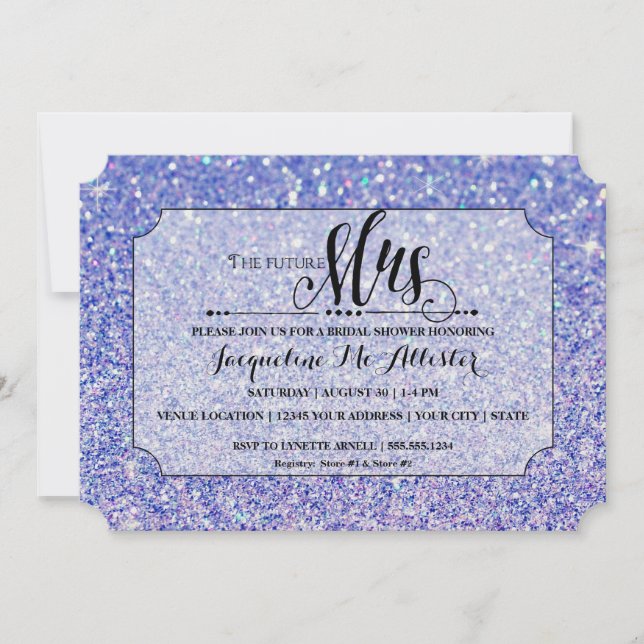 Bridal Shower Blue Glitter Future Mrs. Ticket Invitation (Front)