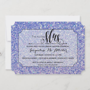 Bridal Shower Blue Glitter Future Mrs. Ticket Invitation