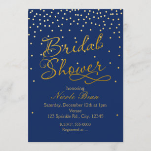 BRIDAL SHOWER Blue & Gold Foil Confetti Invitation