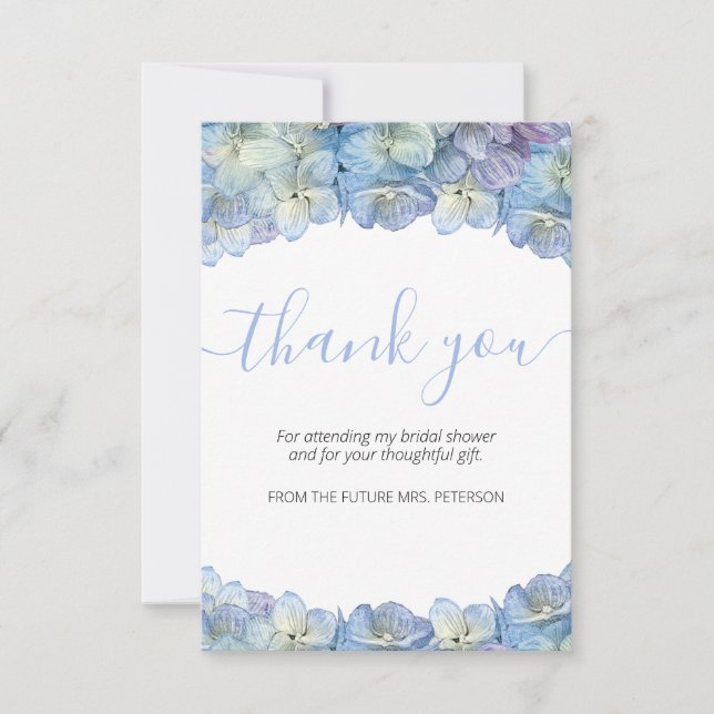 Bridal Shower Blue Hydrangea Floral Thank You (Front)