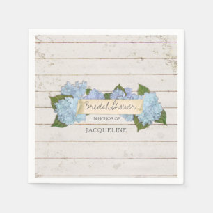 Bridal Shower Blue Hydrangea Shiplap Wooden Board Napkin