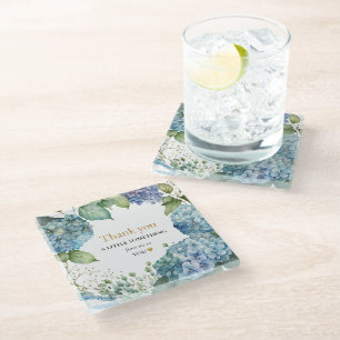 Bridal Shower Blue Hydrangeas Thank you Glass Coaster