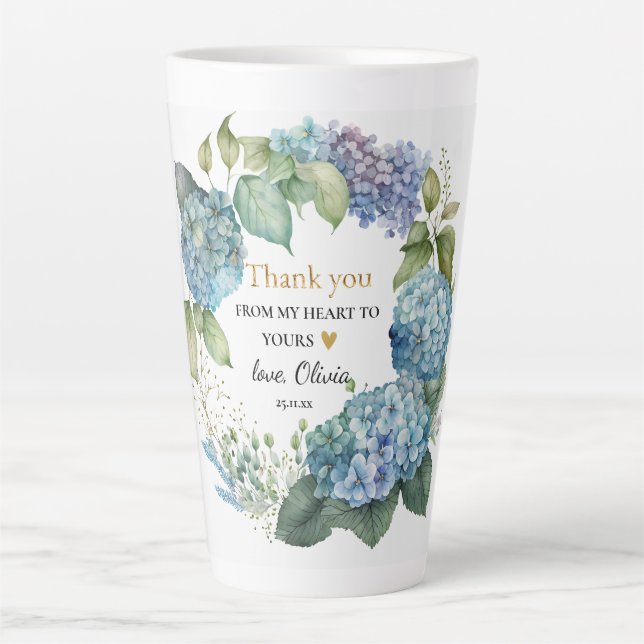Bridal Shower Blue Hydrangeas Thank you Latte Mug (Front)