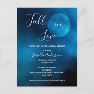 Bridal shower blue moon fall in love invitation postcard