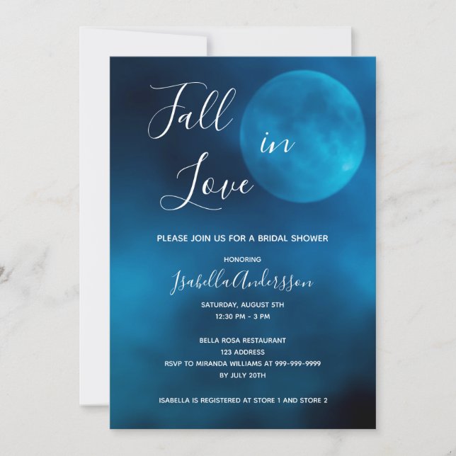 Bridal shower blue moon fall in love romantic invitation (Front)