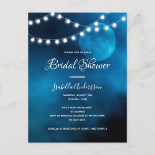 Bridal shower blue moon lights strings invitation postcard