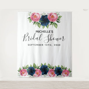 Bridal Shower blue pink dusty florals white Tapestry