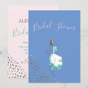 Bridal Shower Blue Pink White Simple Invitation