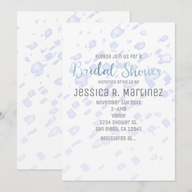 Bridal Shower Blue Rain Watercolor Invitations (Front/Back)