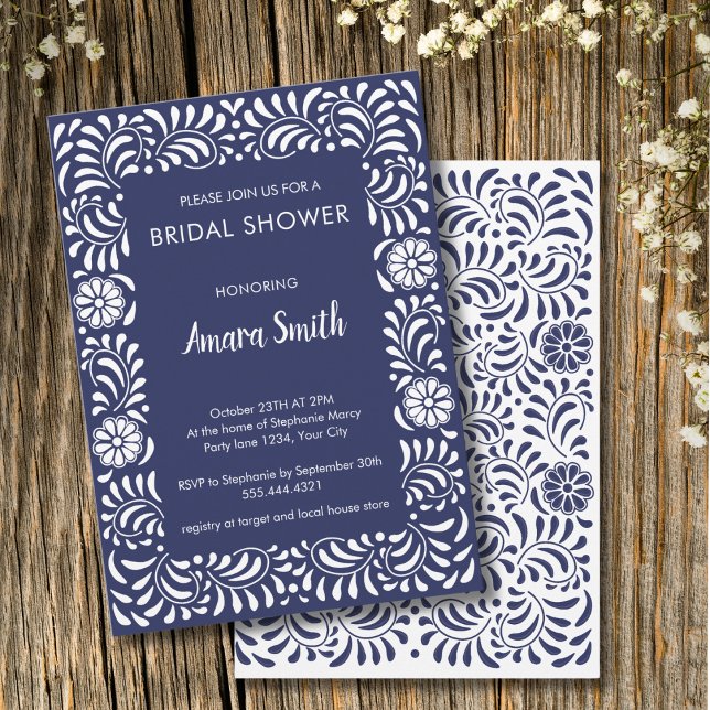 BRIDAL SHOWER BLUE TALAVERA FLOWERS Invitation (Creator Uploaded)