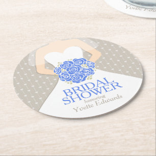 bridal shower blue white dress custom coasters