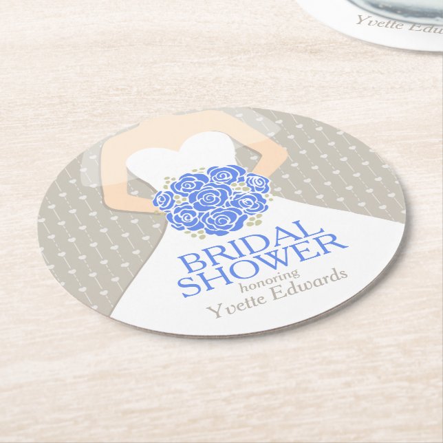 bridal shower blue white dress custom coasters (Angled)