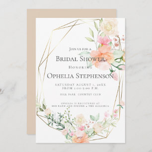 BRIDAL SHOWER   Blush Coral Cream Flowers Invitation