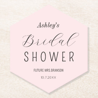 Bridal Shower Blush Pink Elegant Paper Coaster