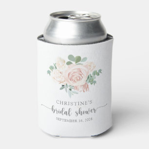 Bridal Shower Blush Pink Floral Eucalyptus Can Cooler