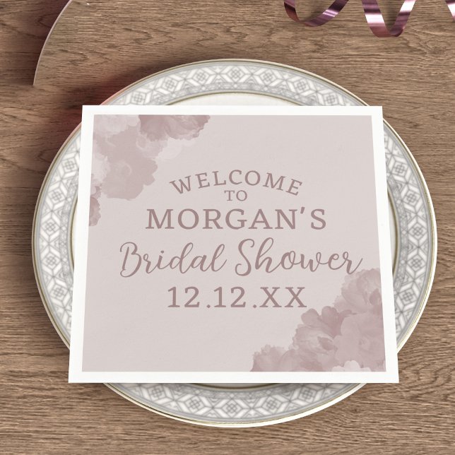 Bridal Shower Blush Pink Floral Party Napkins (A delicate blush pink paper napkin with space for your Bridal Shower date and your name)