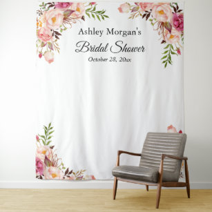 Bridal Shower Blush Pink Floral Photo Backdrop Tapestry