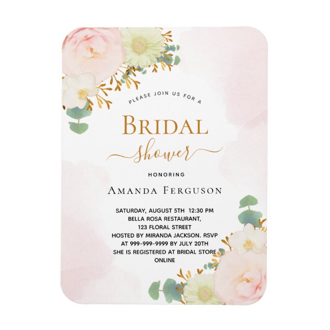 Bridal Shower blush pink flowers invitation Magnet (Vertical)