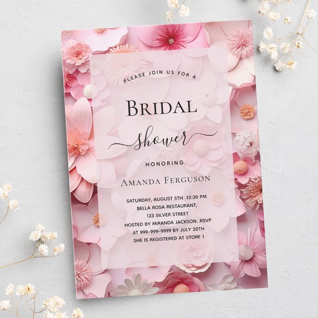 Bridal Shower blush pink flowers Invitation Postcard (Creator Uploaded)