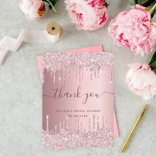 Bridal Shower blush pink glitter drips thank you Postcard