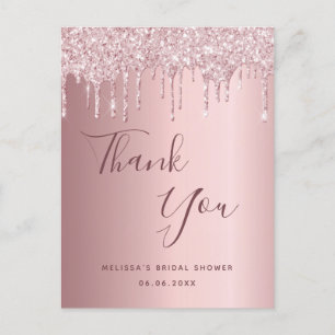 Bridal Shower blush pink glitter thank you Postcard