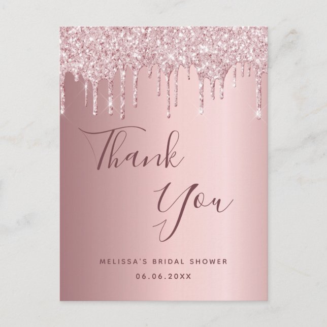 Bridal Shower blush pink glitter thank you Postcard (Front)