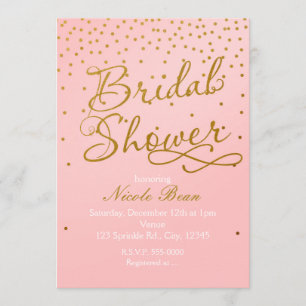 BRIDAL SHOWER Blush Pink Gold Confetti Invitation