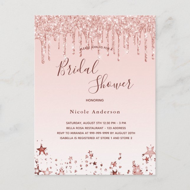 Bridal Shower blush pink stars invitation Postcard (Front)