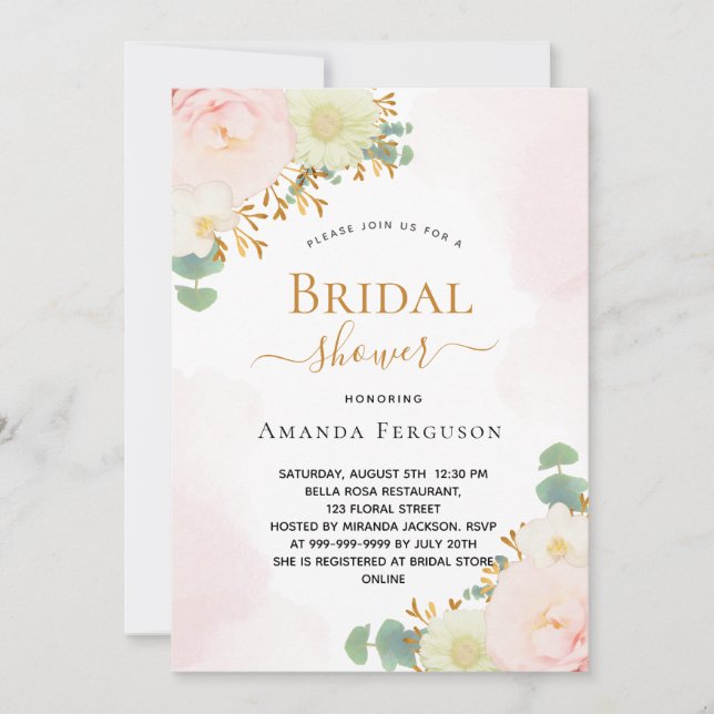 Bridal Shower blush pink watercolor florals chic (Front)